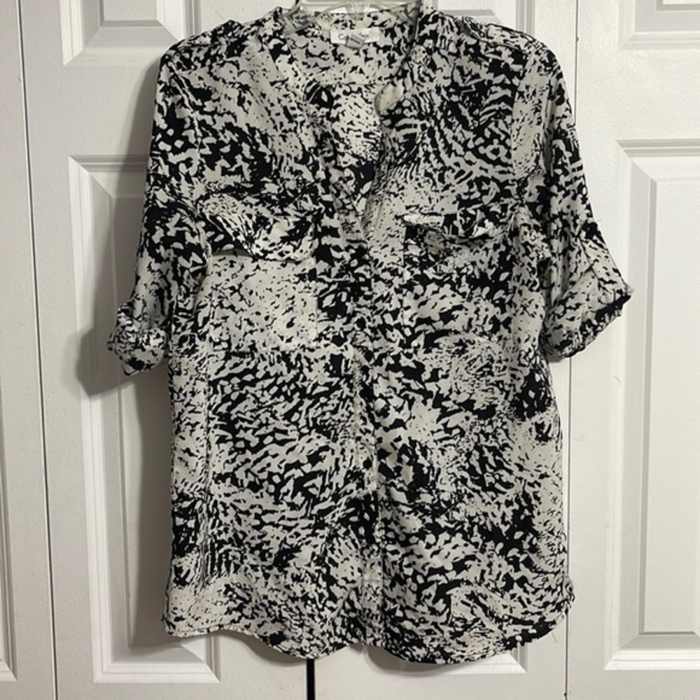 Calvin Klein Black White Abstract Print Button Front Shirt‎ Top M/M